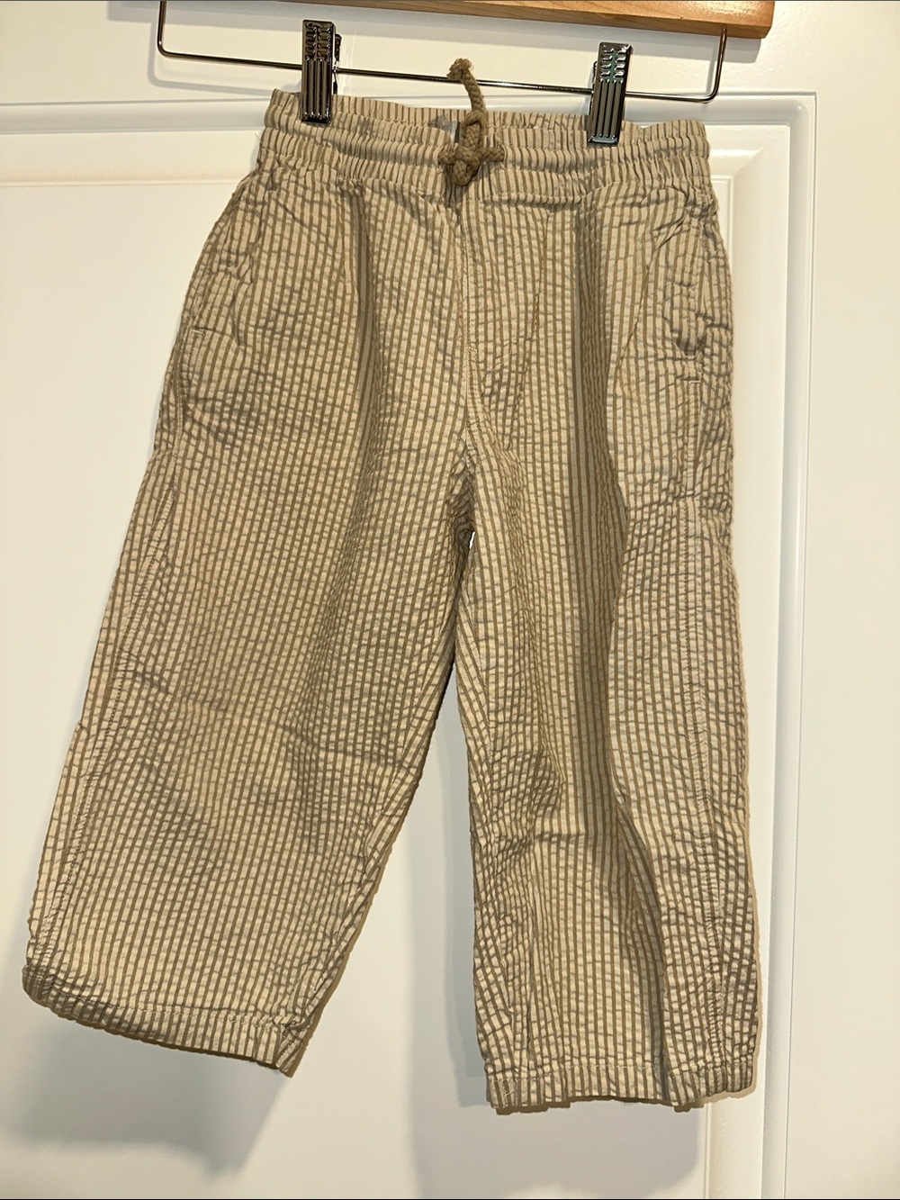 Kid’s Casual Drawstring Seersucker Pants - Beige